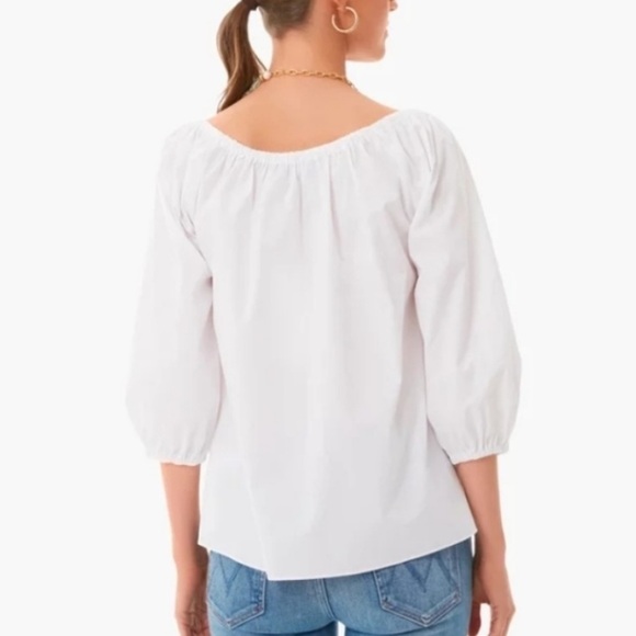 Pomander Place White Brooks Square Neck Blouse 3/4 Sleeve Size Medium Preppy - Picture 4 of 12
